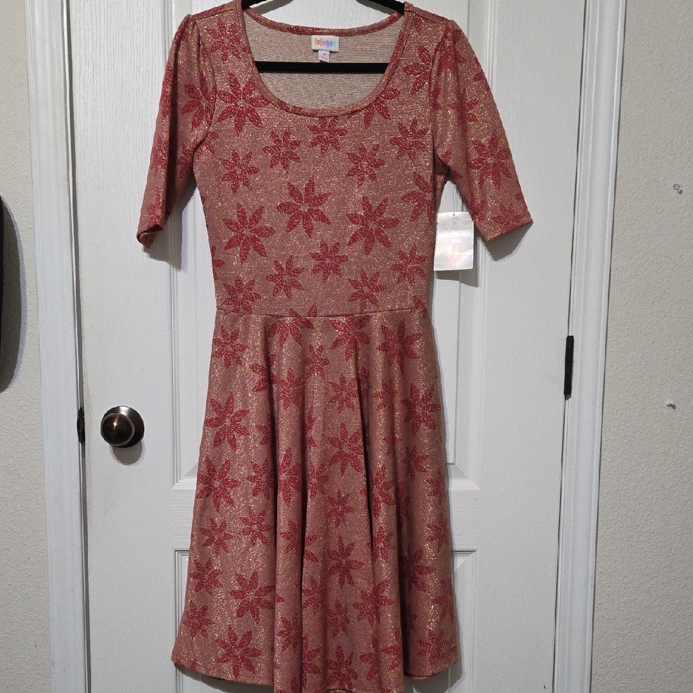 LuLaRoe Red and Gold Midi Dress